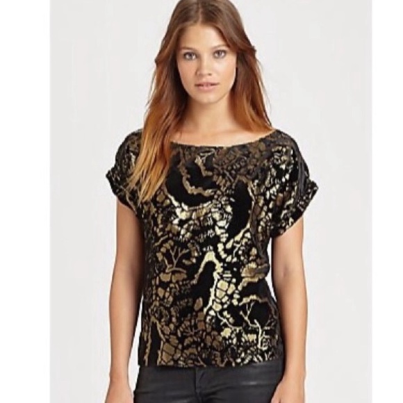 Alice + Olivia Gold Velvet Top - Picture 1 of 6